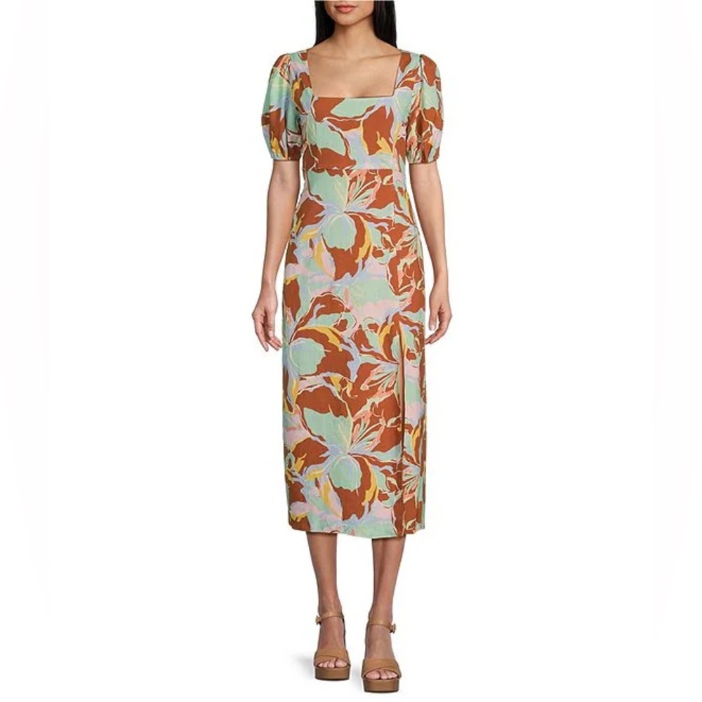 GB Girls Backless Floral Dress in Brown and Green with Back Tie